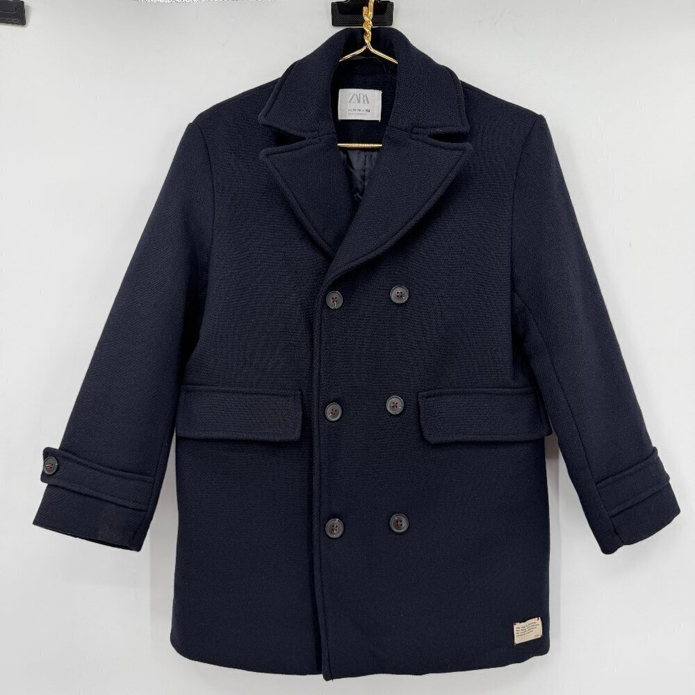 ZARA Kids Black Wool Blend Peacoat Double Breasted Winter Girls Size 11–12